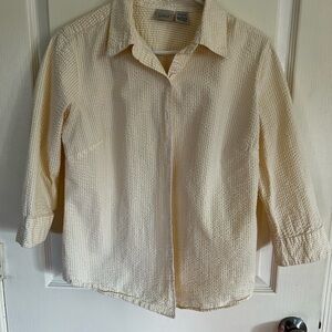 Vintage LL Bean Butter Yellow Striped Striped Shirt 100% Cotton